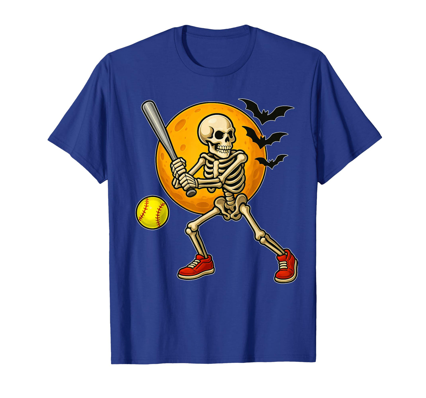 Softball Player Skeleton with Moon Halloween Costume Boys T-Shirt