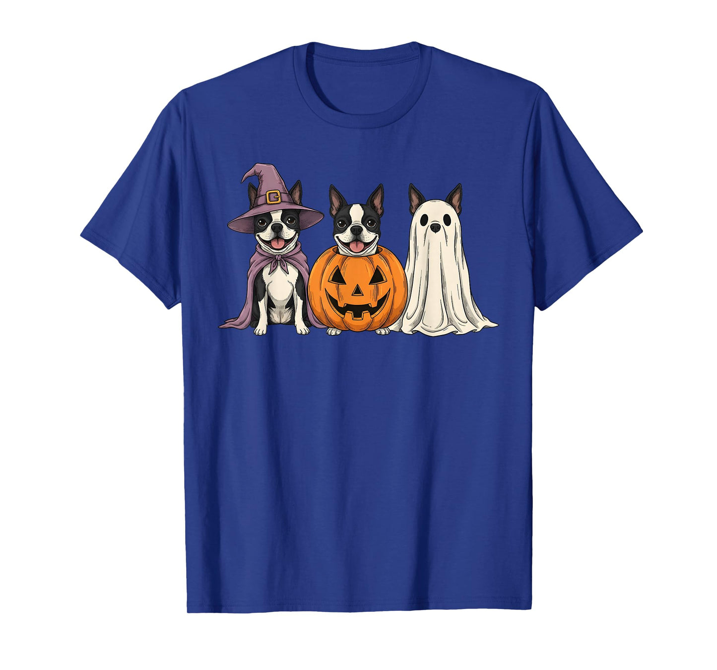 Spooky Ghost Boston Terrier Pumpkin Halloween Dog Lover T-Shirt