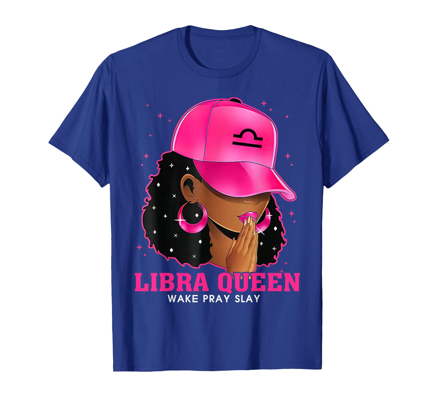 Pink Libra Queen Black Girl Woman Cap Zodiac Sign Birthday T-Shirt