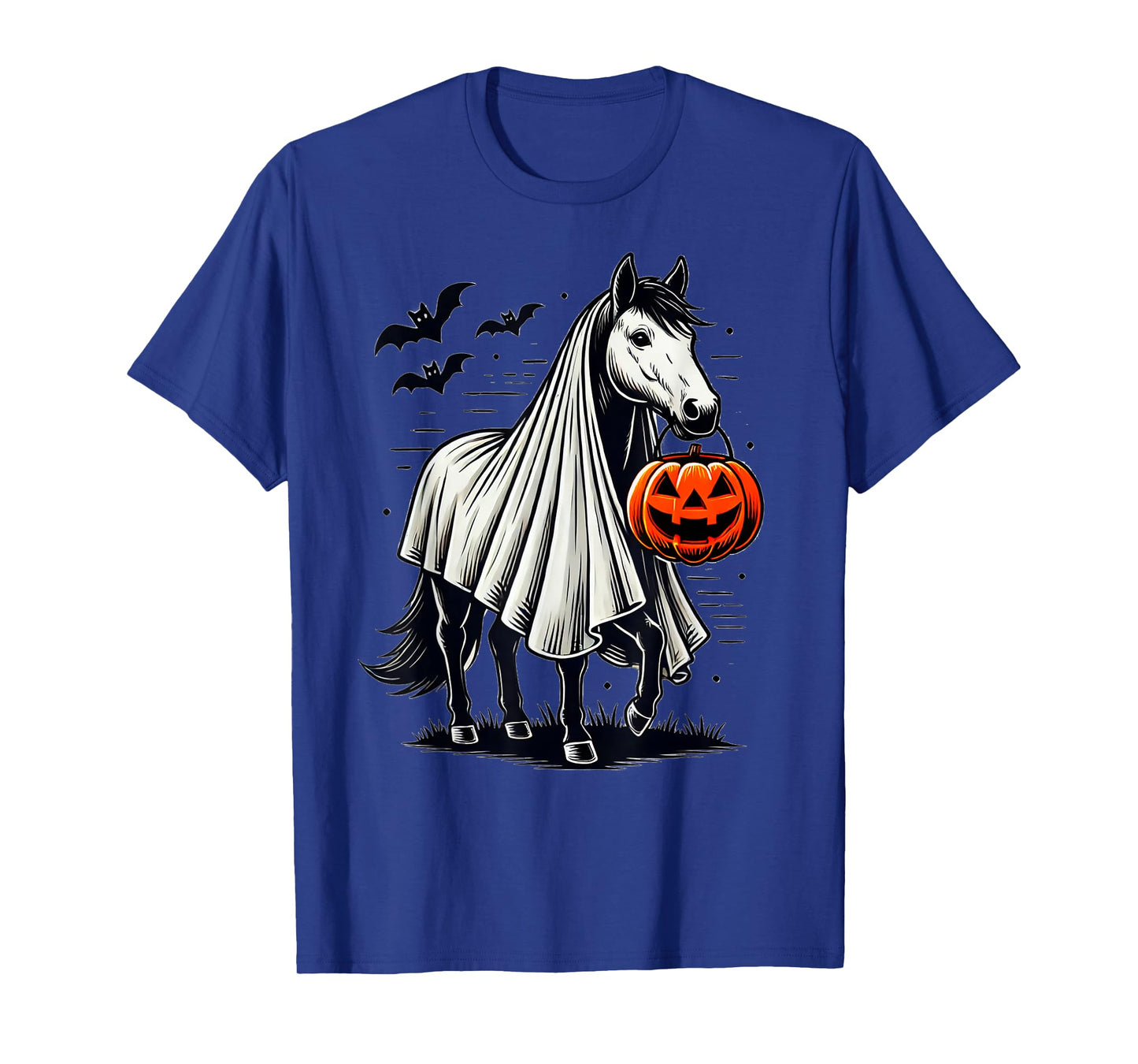 Halloween Horse With Pumpkin Ghost Costume Rider Riding T-Shirt