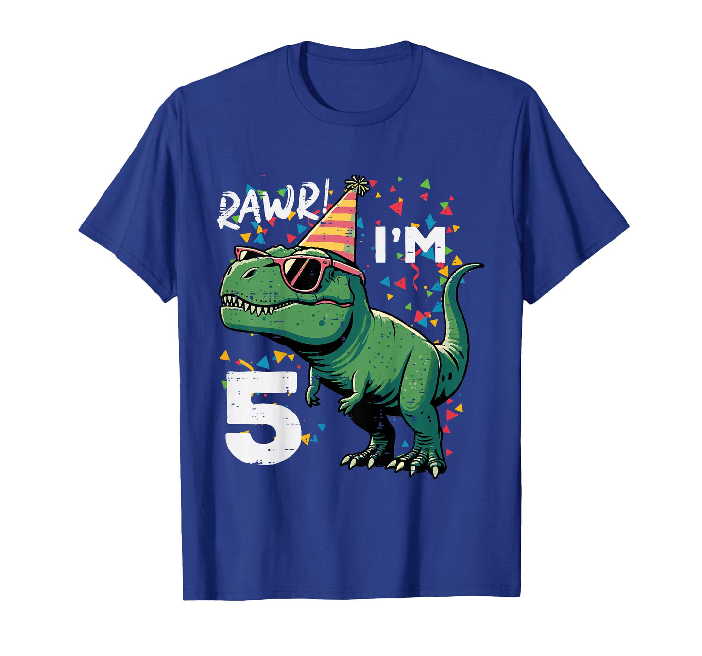 Kids 5th Birthday Trex Rawr Im 5 Years Old Dino Bday Boys Kids T-Shirt