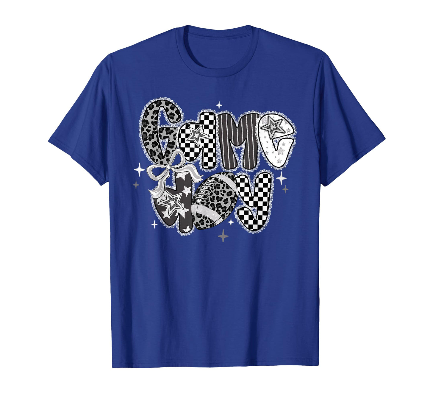 Touchdown American Football Game Day Coquette Bow Checkered T-Shirt