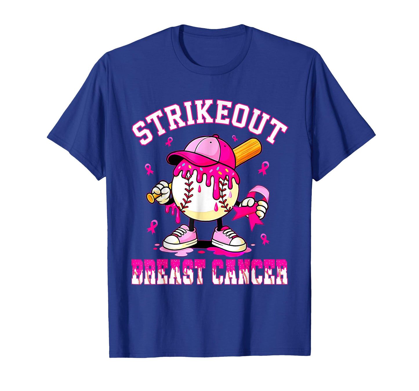 Strike Out Breast Cancer Awareness Baseball Drip Pink Ribbon T-Shirt