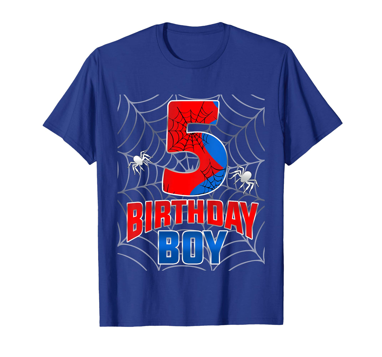 Kids Spider Web Five 5 Years Old It's My 5th Birthday Boy T-Shirt