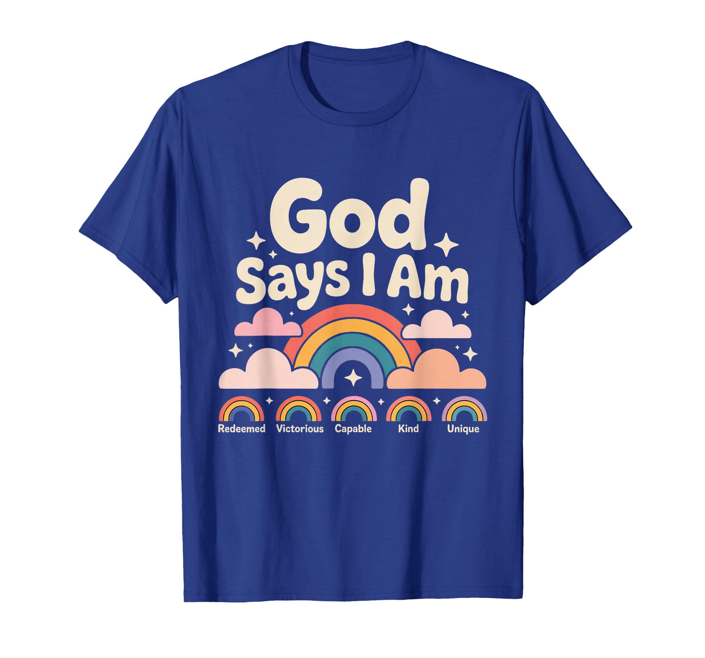 God Says I Am Pastel Rainbow Christian Kids T-Shirt