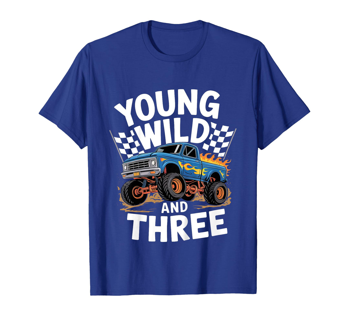 Kids 3rd Birthday Monster Truck Young Wild And Three 3 Year Old T-Shirt