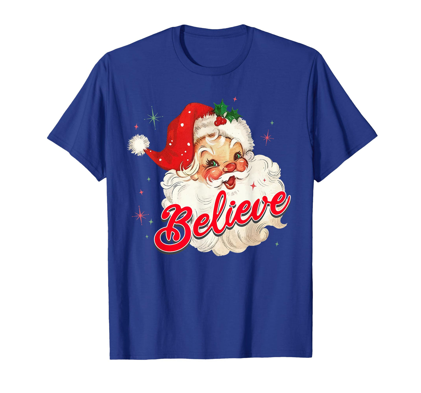 Vintage Santa Claus Believe Christmas Women Boys Girls T-Shirt