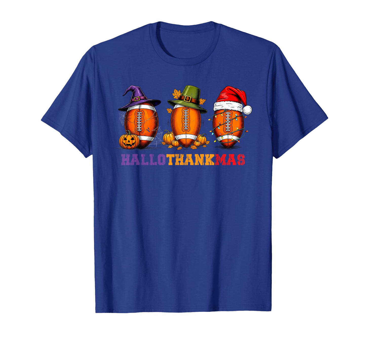 Funny HalloThankMas Football Halloween Thanksgiving Xmas T-Shirt