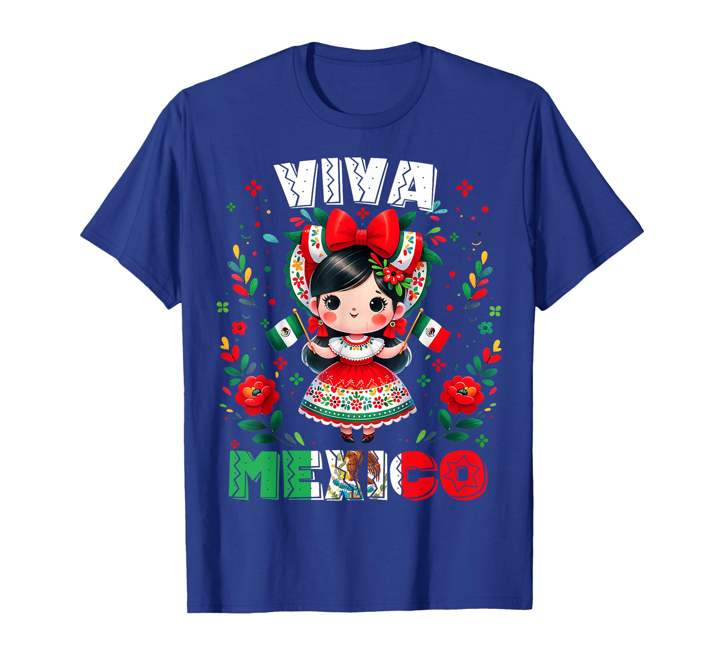 Viva Mexico Mexican Girl Flag Independence Day Girls Kids T-Shirt