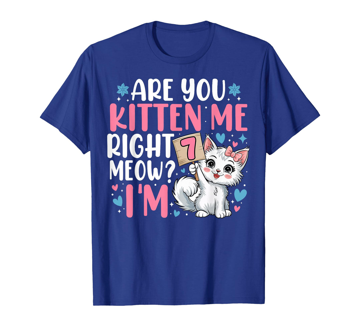 7th Birthday Tee Girl 7yr Seven 7 Year Old Kitten Cat Bday T-Shirt