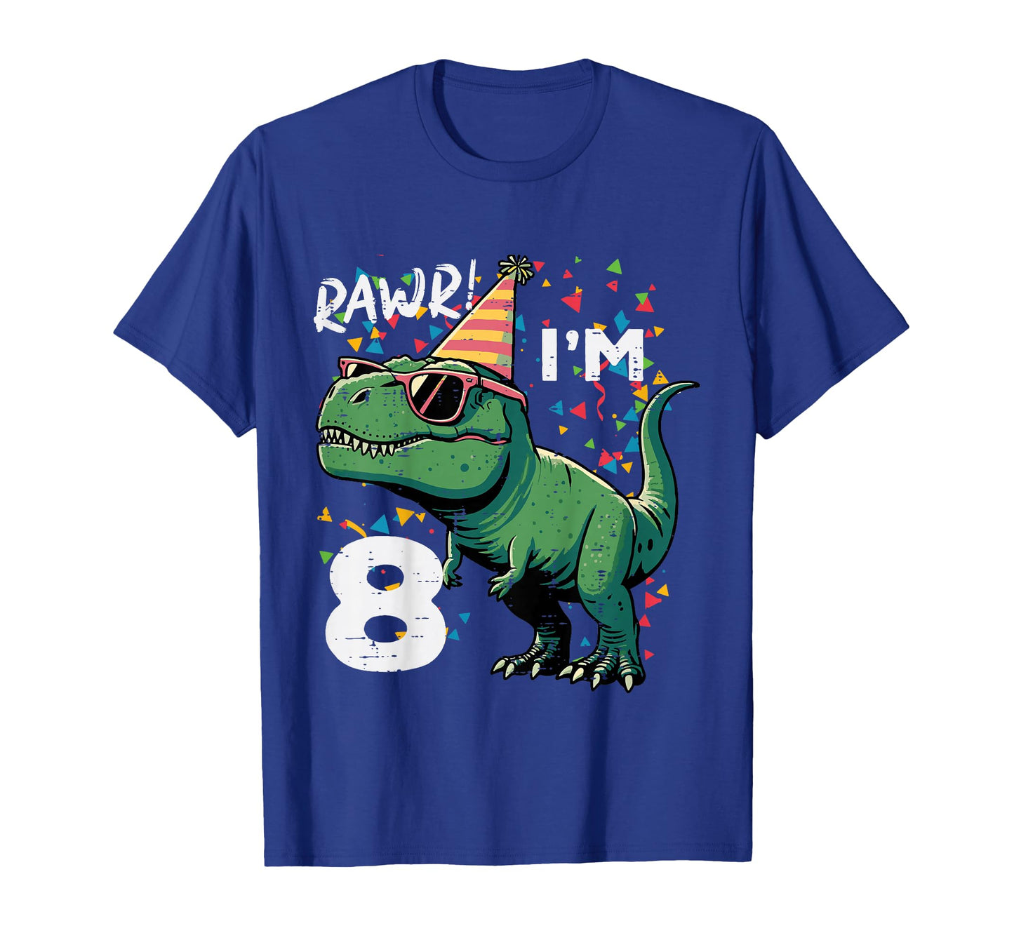 Kids 8th Birthday Trex Rawr Im 8 Years Old Bday Dino Boys Kids T-Shirt