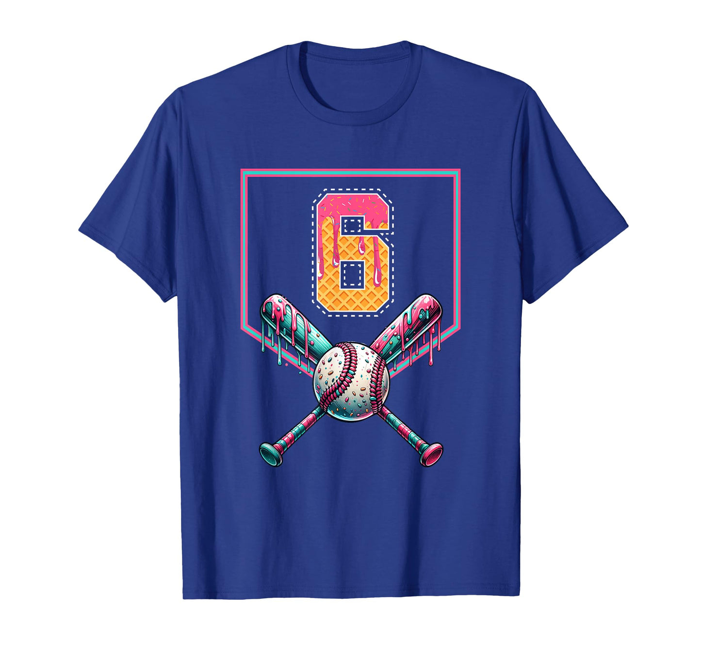Baseball Drip Number 6 Player Or 6th Birthday Drip Style T-Shirt