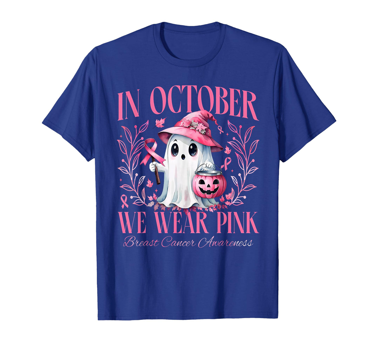 In October We Wear Pink Breast Cancer Awareness Ghost Ribbon T-Shirt
