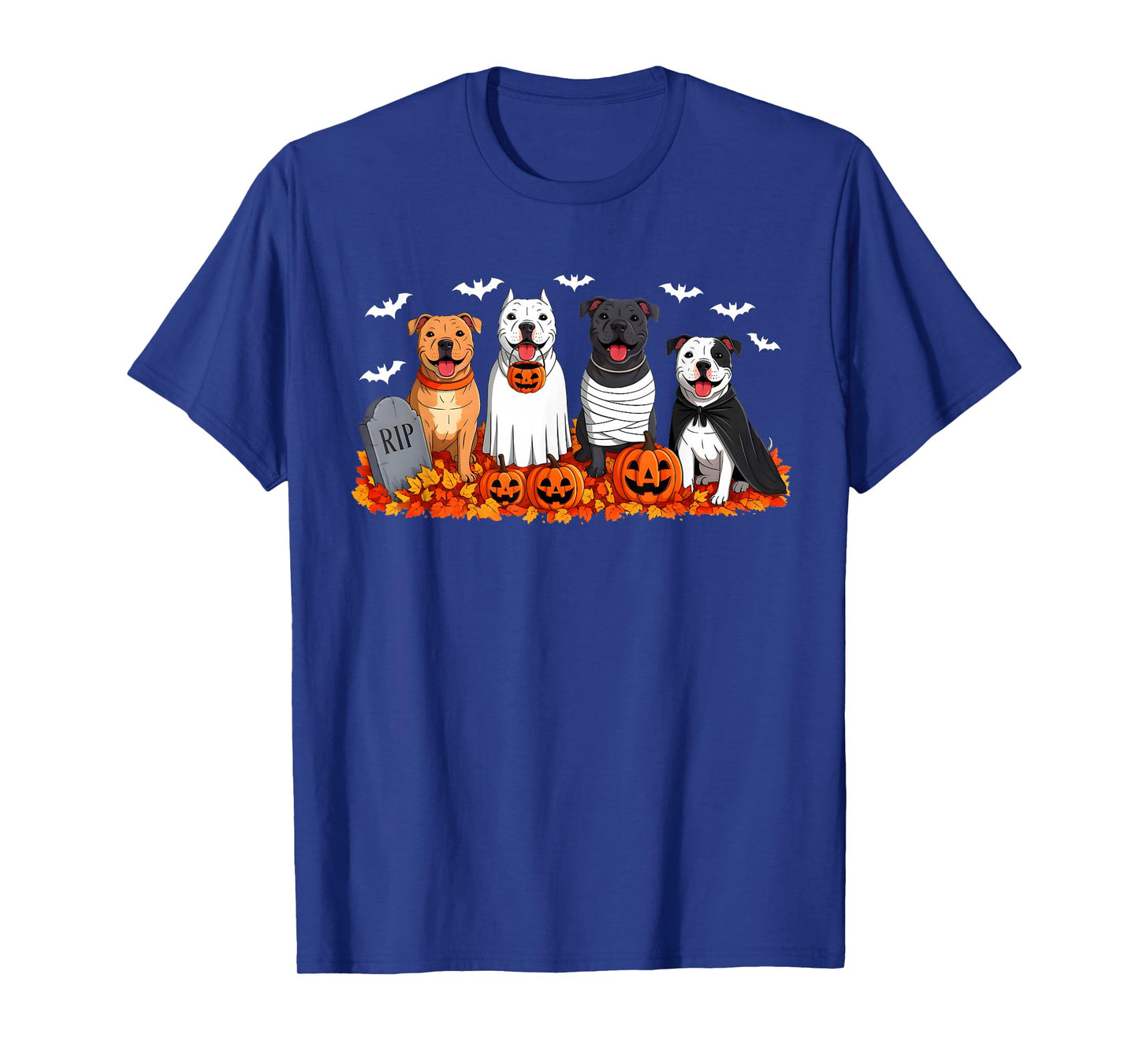 Pitbull Dog Ghost Mummy Pumpkin Halloween Costume Dog Lover T-Shirt