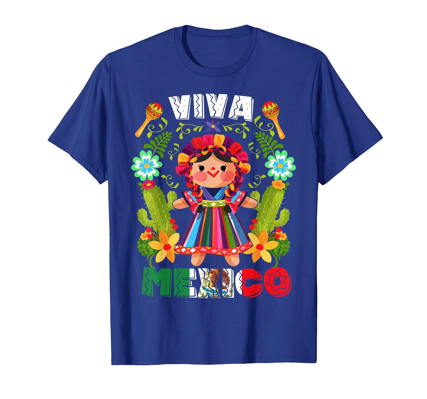 Viva Mexico Mexican Girl Flowers Independence Day Girls Kids T-Shirt
