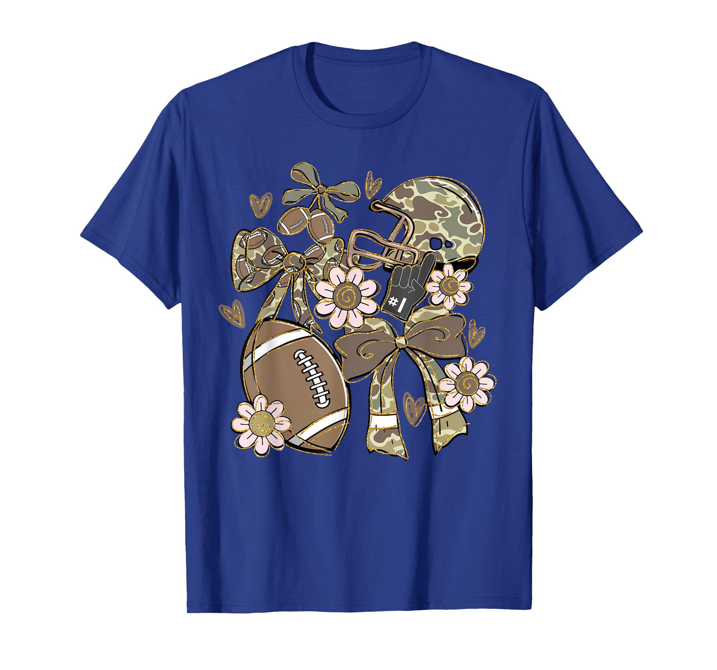 Touchdown Football Game Day Thanksgiving Camo Coquette Bow T-Shirt