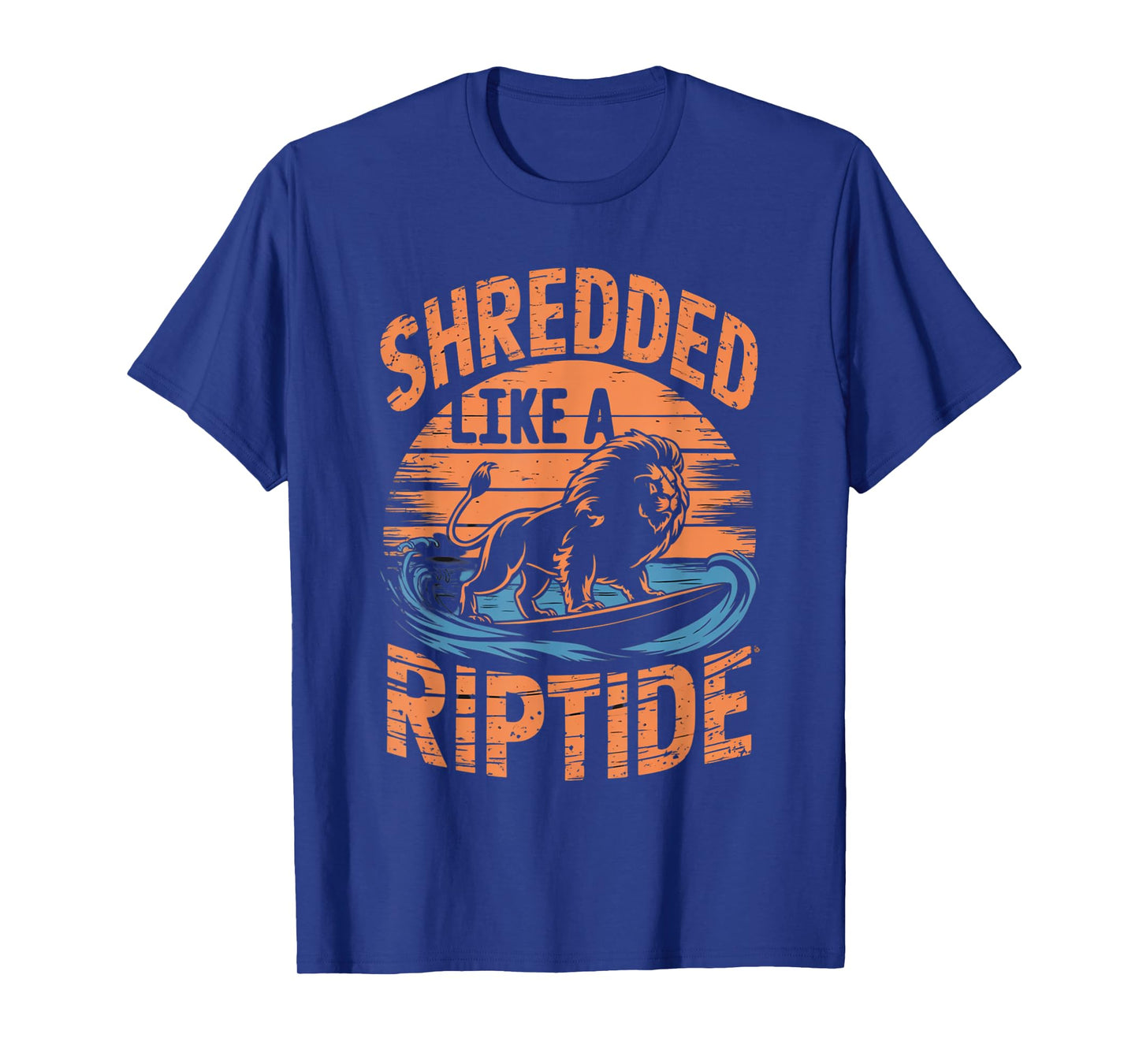 Retro Gym Bro SHREDDED LIKE A RIPTIDE Beach Sea Surfer Lion T-Shirt