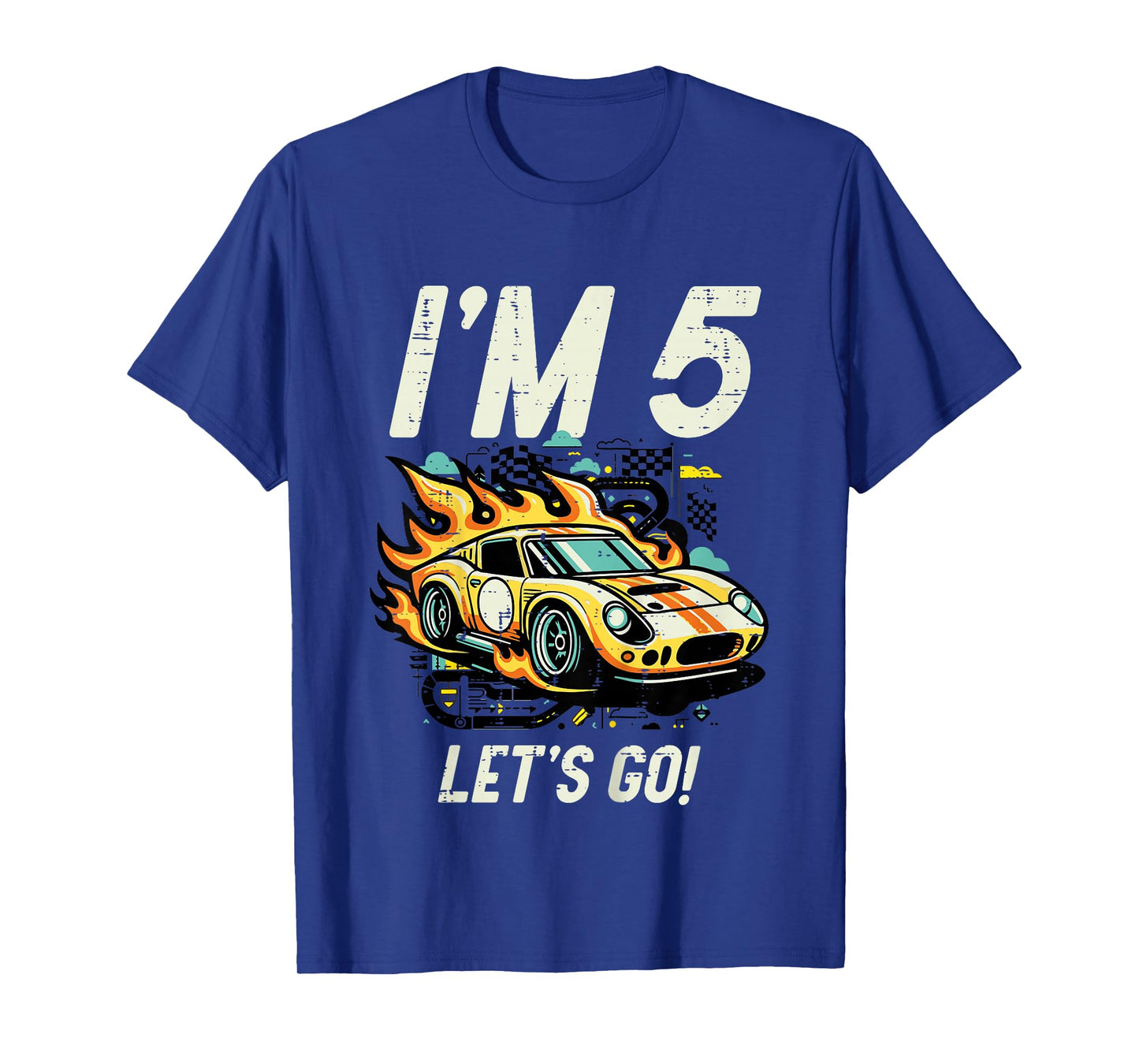 Kids 5th Birthday Im 5 Lets Go Race Car Five Year Old Bday Boys T-Shirt