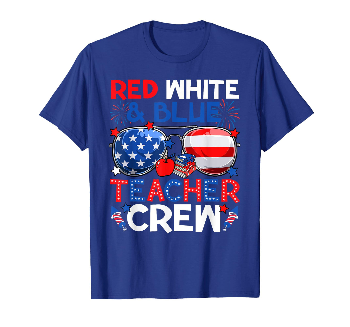 4th Of July Red White & Teacher Crew American Flag T-Shirt for Women Men