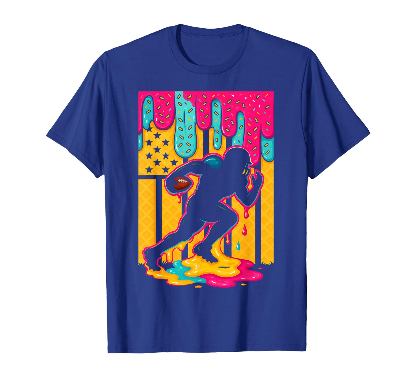Football Ice Cream Drip Boys Football Player American Flag T-Shirt