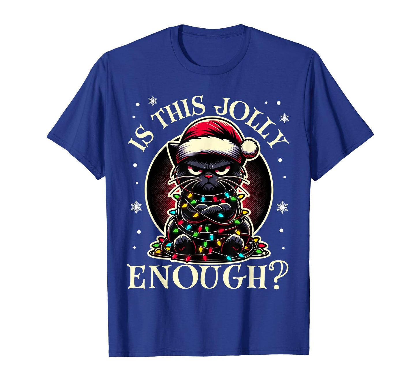 Is This Jolly Enough Funny Black Cat Christmas Tree Lights T-Shirt