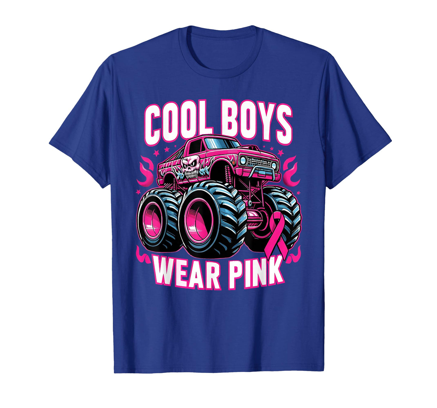 Cool Boys Wear Pink Monster Truck Breast Cancer Awareness T-Shirt