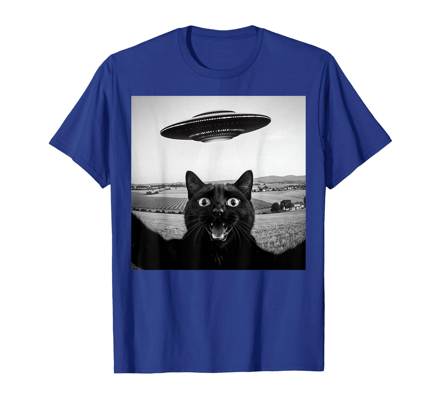 Black Cat Selfie UFO Alien Funny Gifts For Men Women Kids T-Shirt