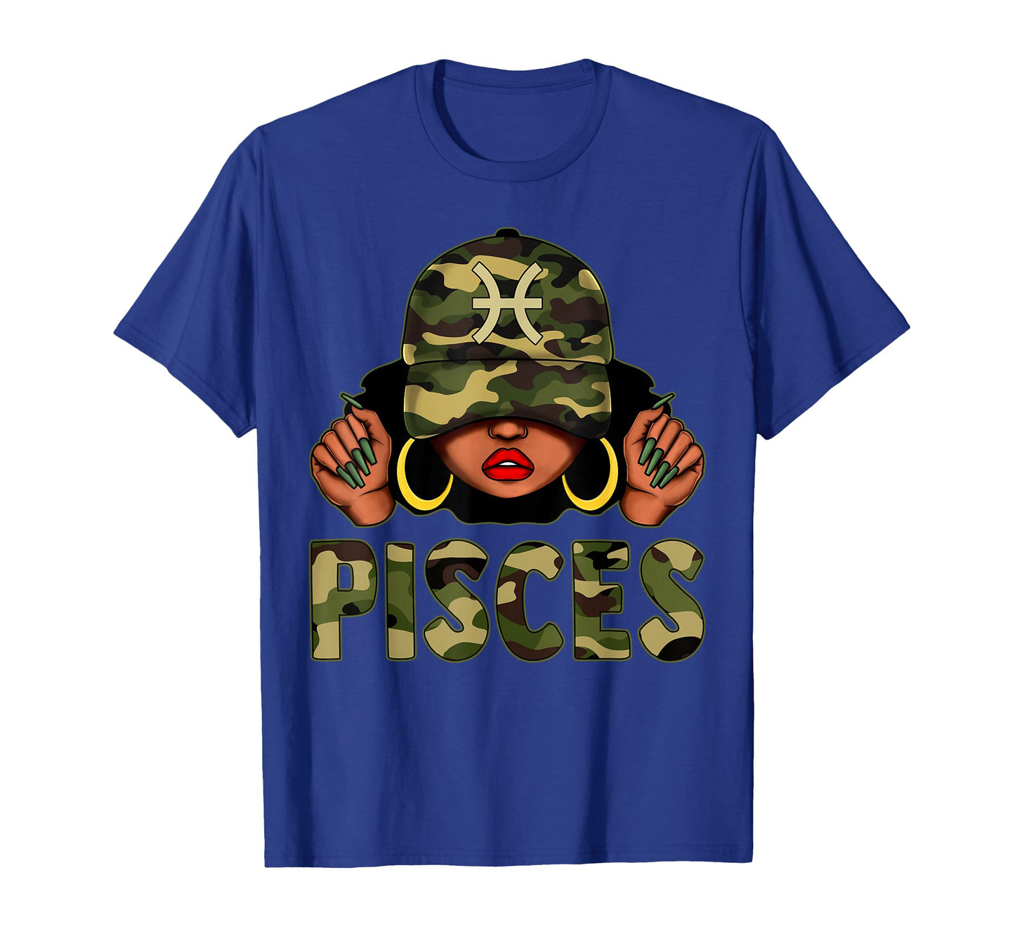 Pisces Queen Black Women Cap Hat Camo Afro Girl Zodiac T-Shirt