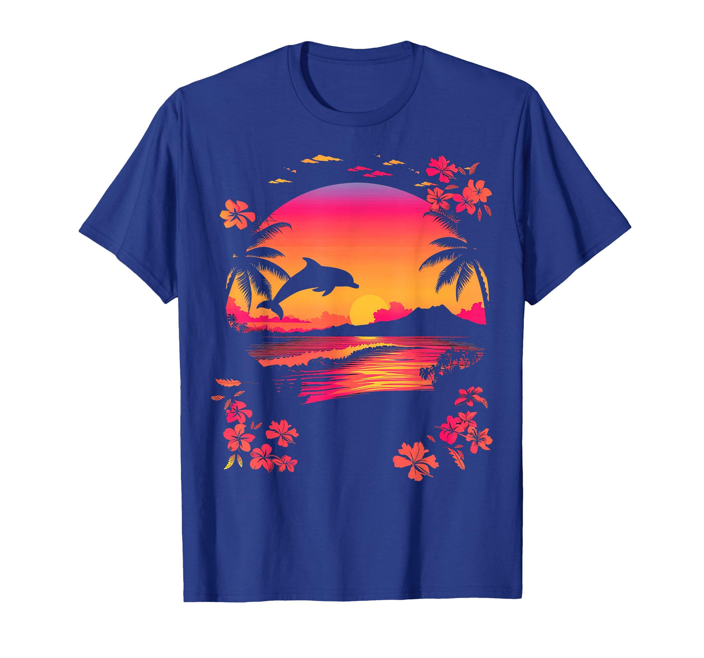 Tropical Sunset Dolphin Pink Beach Scene Men Women Kids T-Shirt