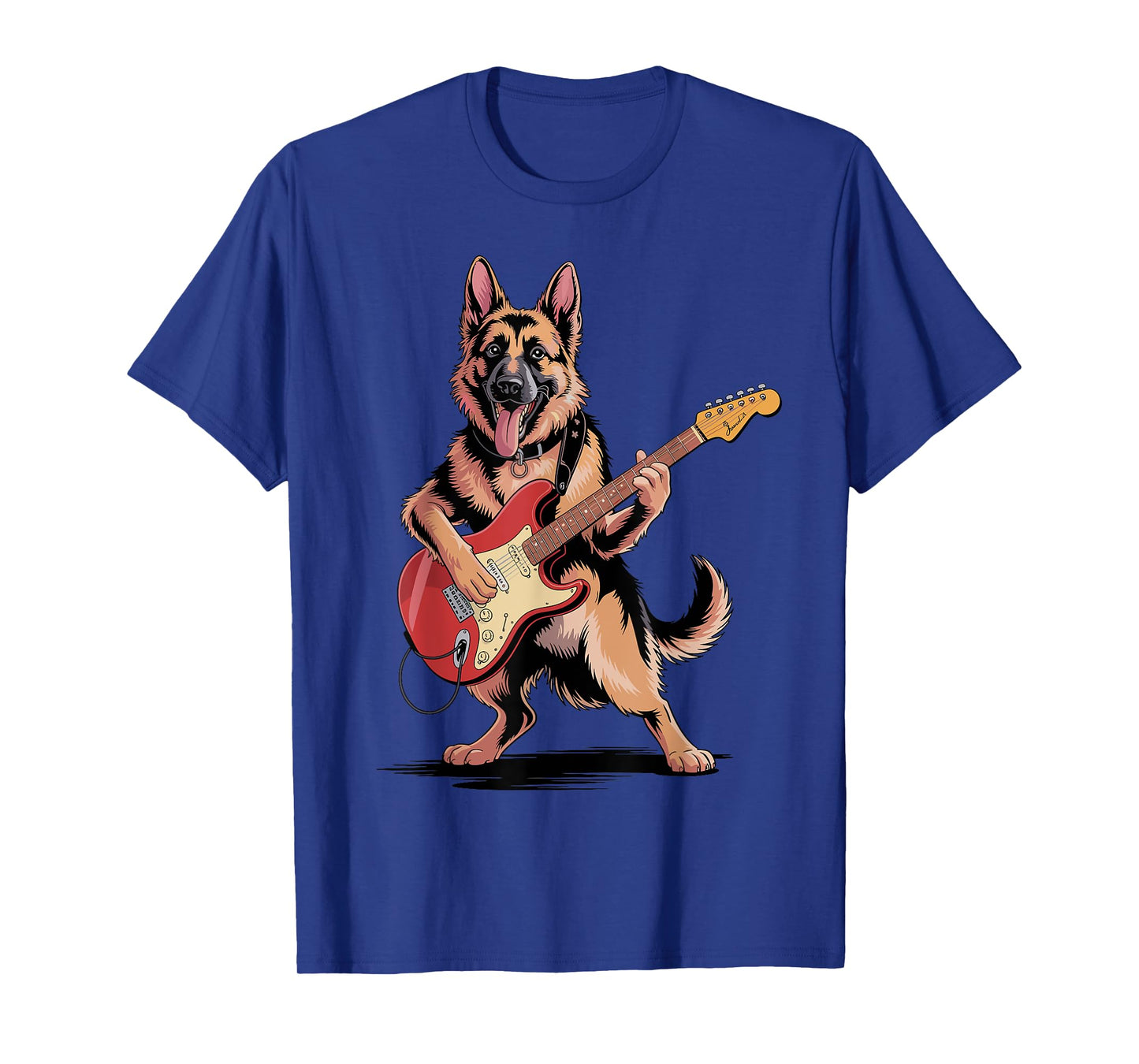 Funny German Shepherd Dog Playing Guitar Cool Dog Music Rock T-Shirt