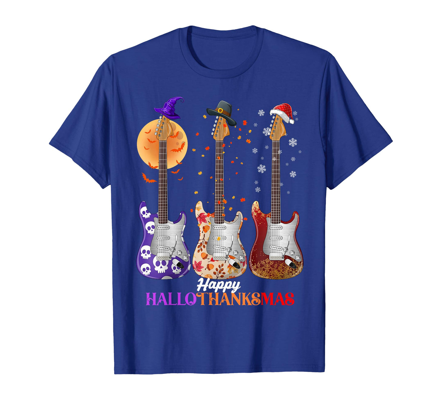 Happy HalloThanksMas Guitar Halloween Thanksgiving Christmas T-Shirt