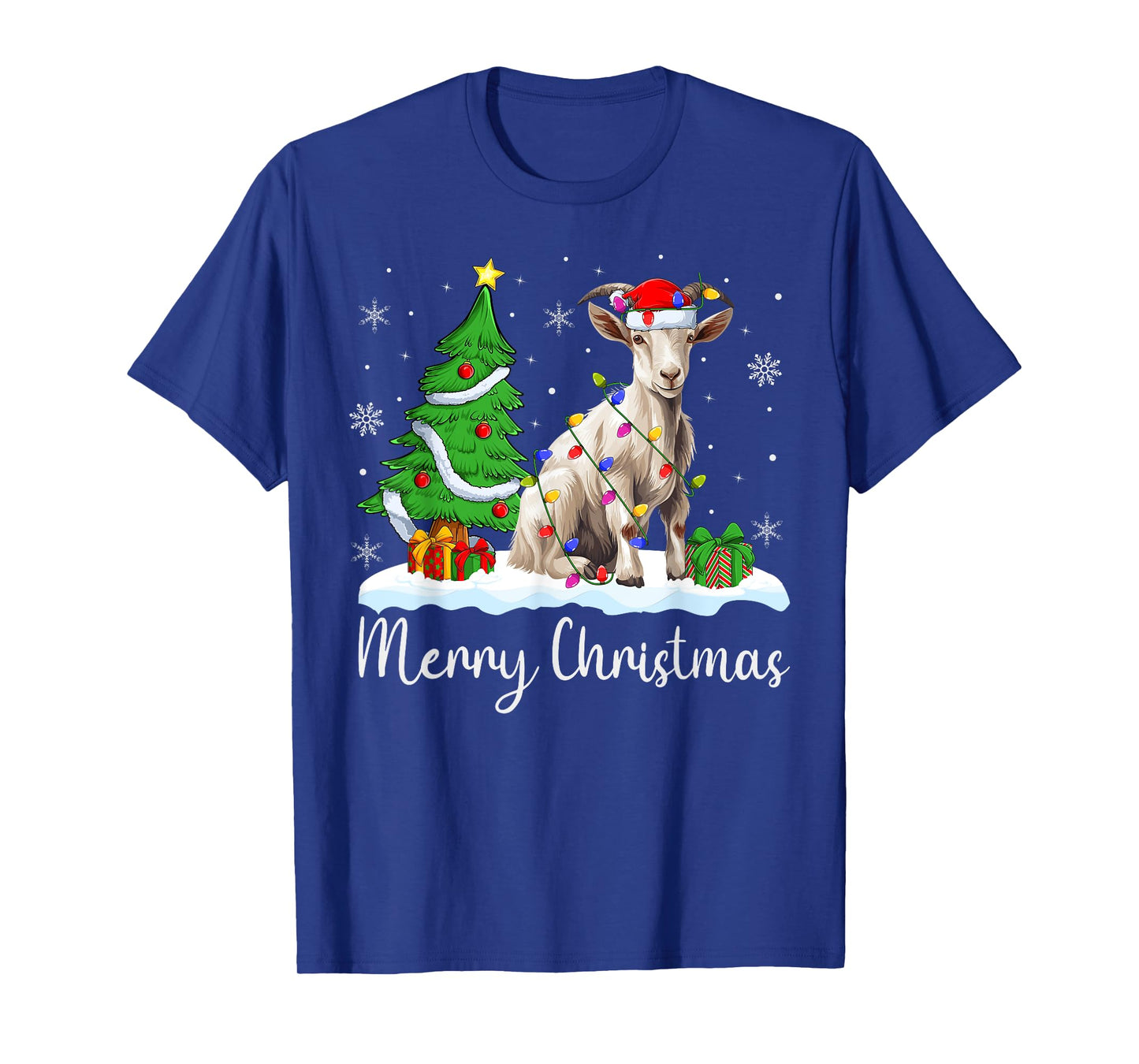 Goat Xmas Lighting Santa Hat Goat Merry Christmas Tree T-Shirt