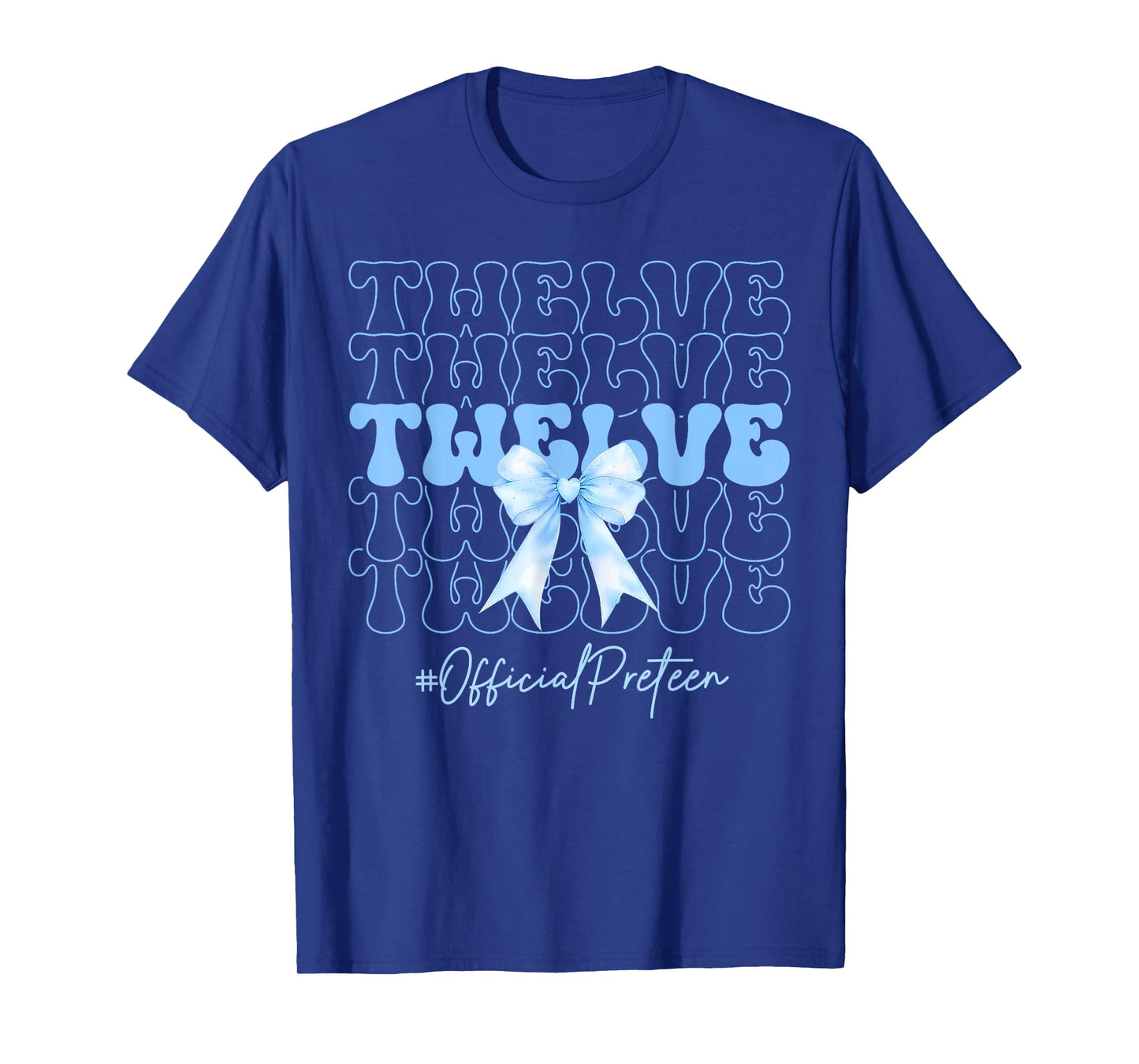 Twelve Official Preteen Cute 12th Birthday Girl Blue Bow T-Shirt