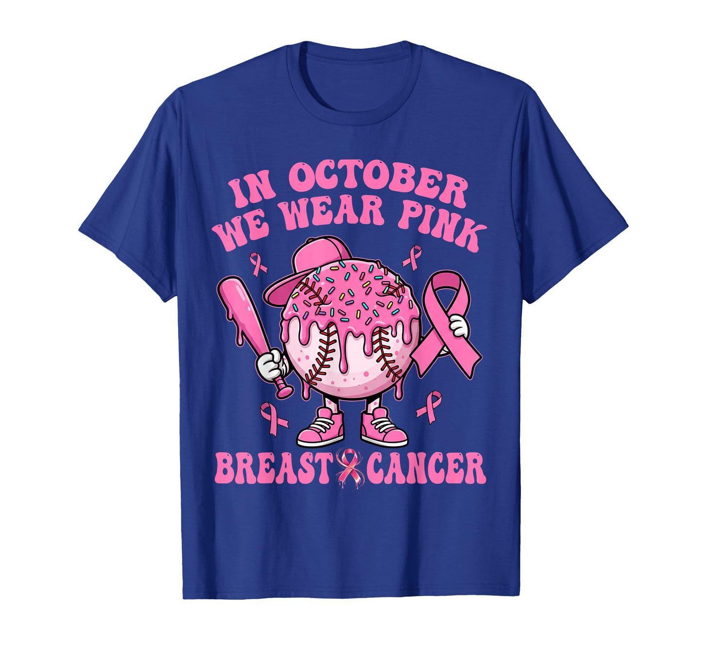in October We Wear Pink Breast Cancer Awareness Baseball T-Shirt