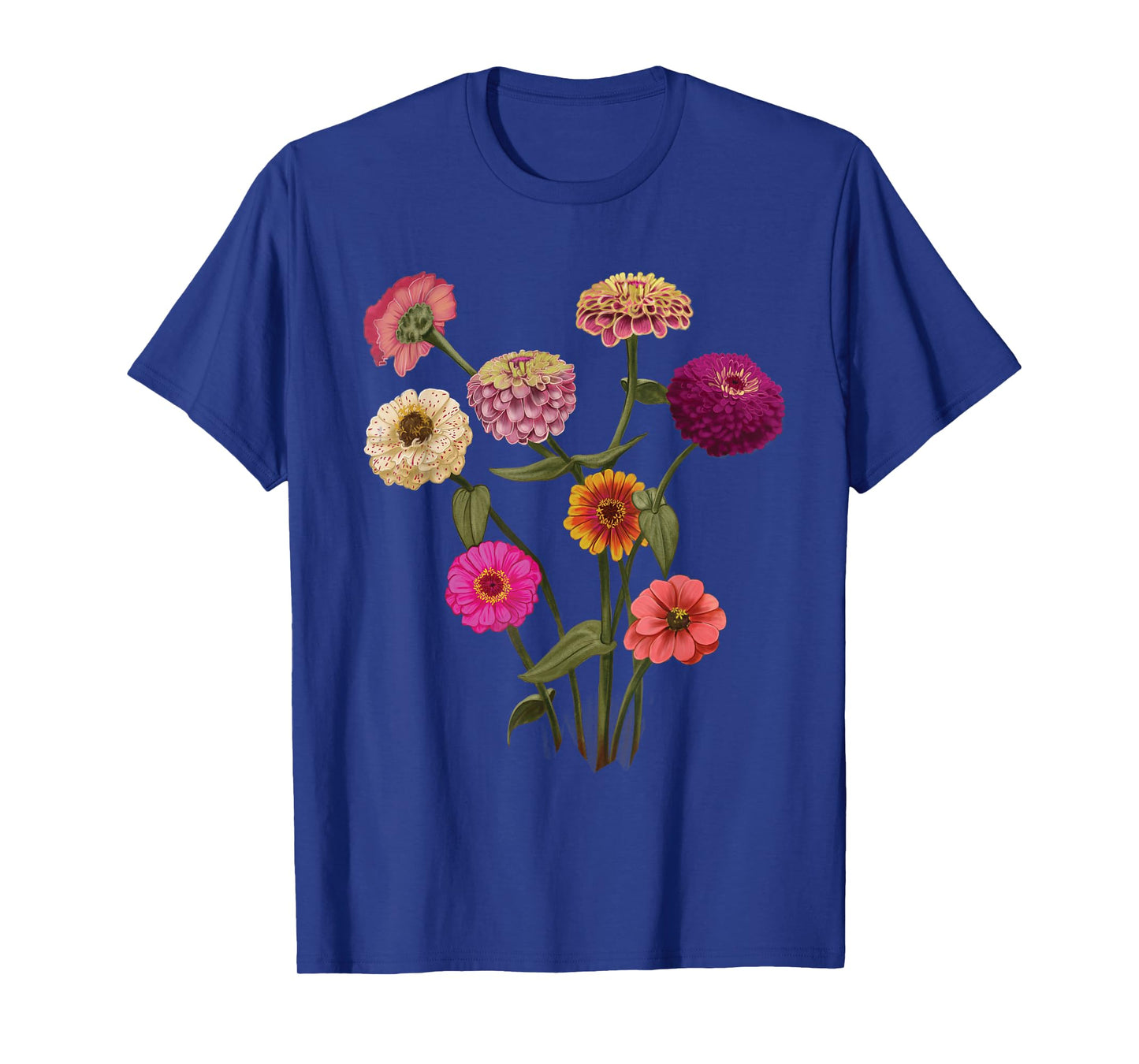Happy Zinnia Wildflowers, Handpainted Style Graphic T-Shirt T-Shirt