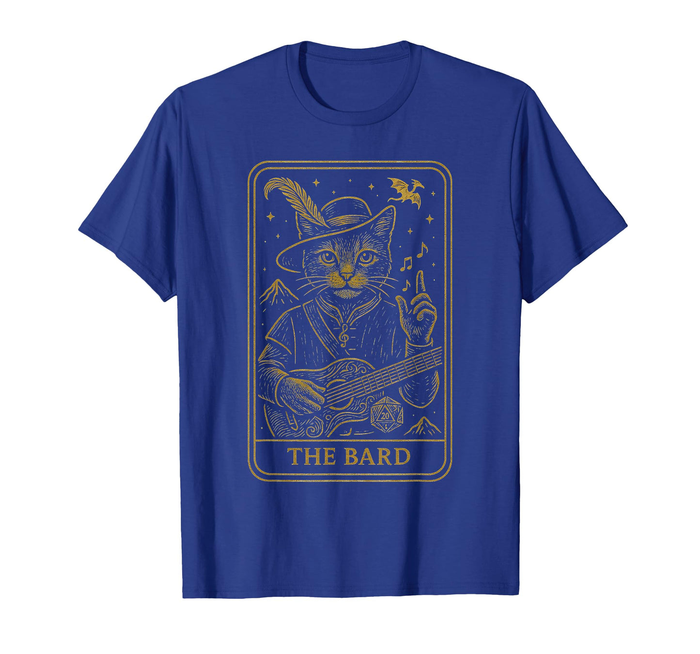 RPG Gamer The Bard D20 Dice Nerdy Geek Cat Men Women Kids T-Shirt