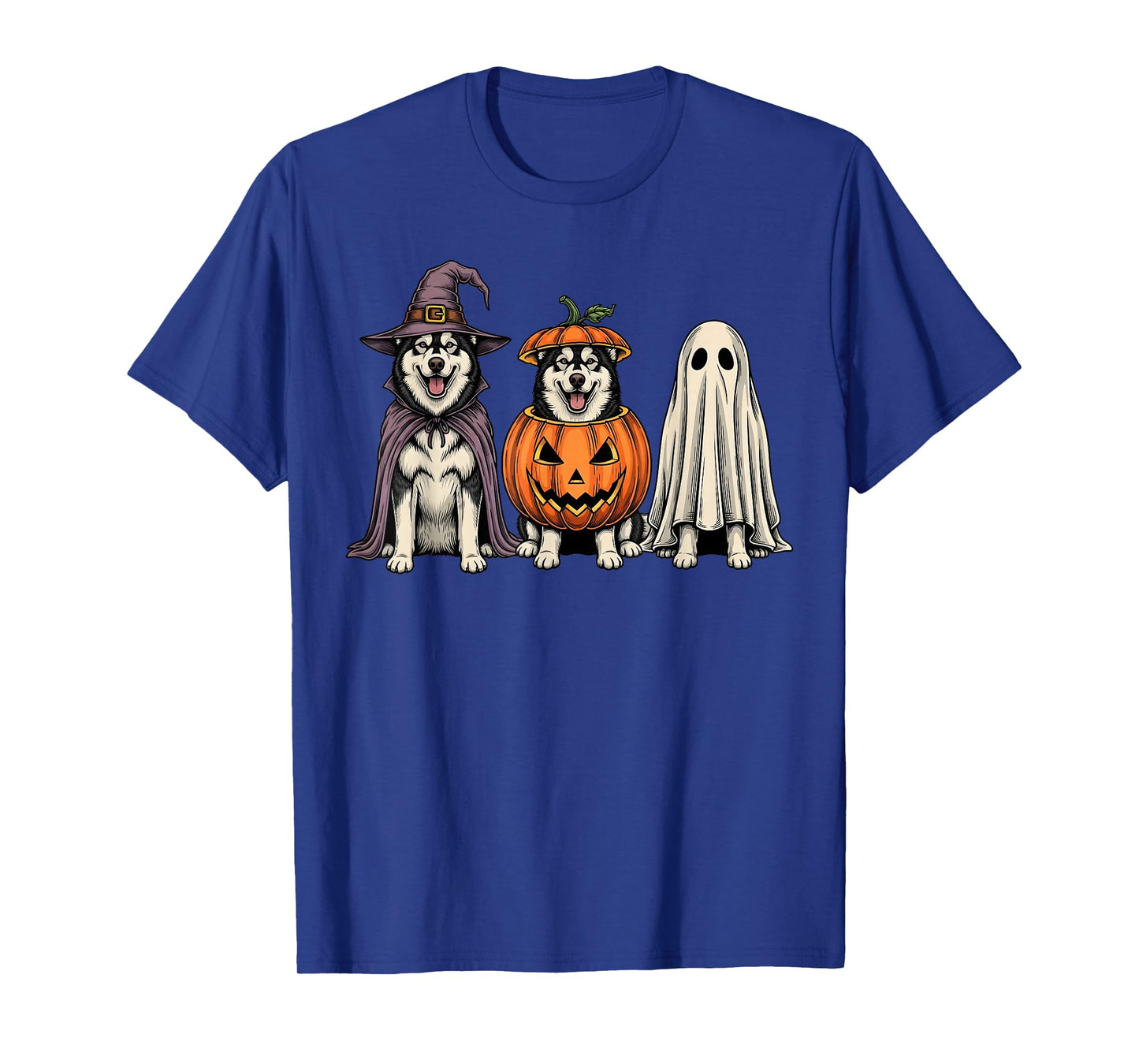 Spooky Ghost Alaskan Malamute Pumpkin Halloween Dog Lover T-Shirt