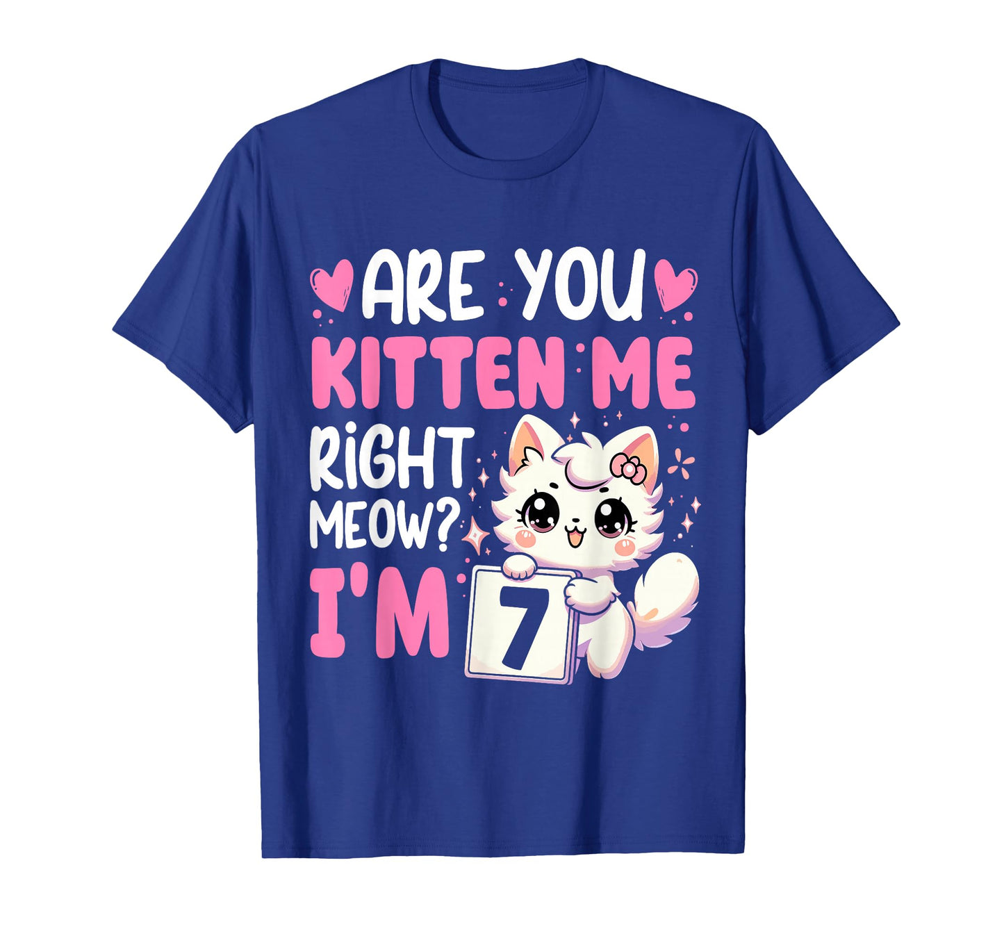 7th Birthday Shirt Girl 7yr Seven 7 Year Old Kitten Cat Bday T-Shirt