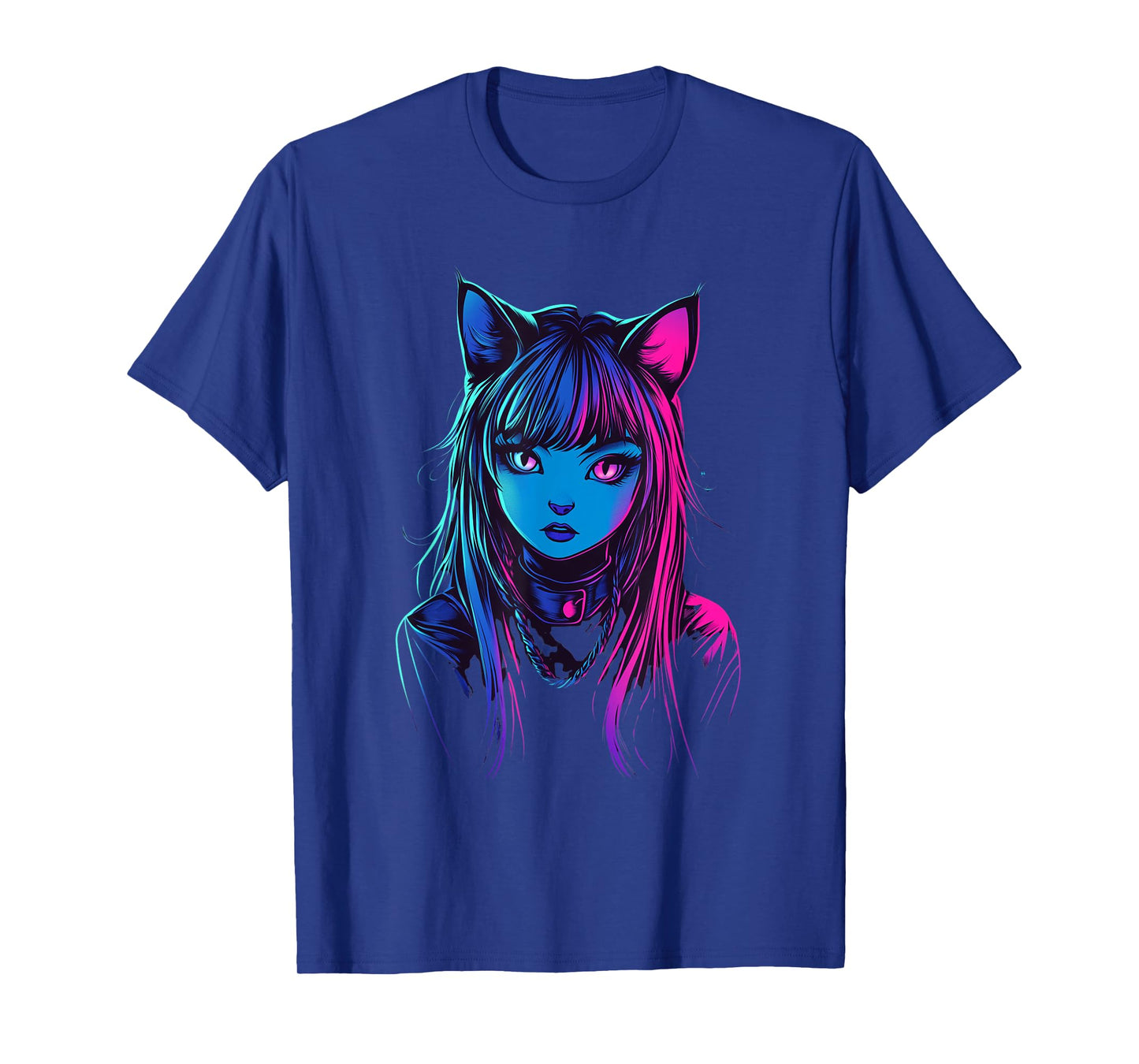 Neon Anime Cat Girl Furry Style Art for Teens Kawaii Cosplay T-Shirt
