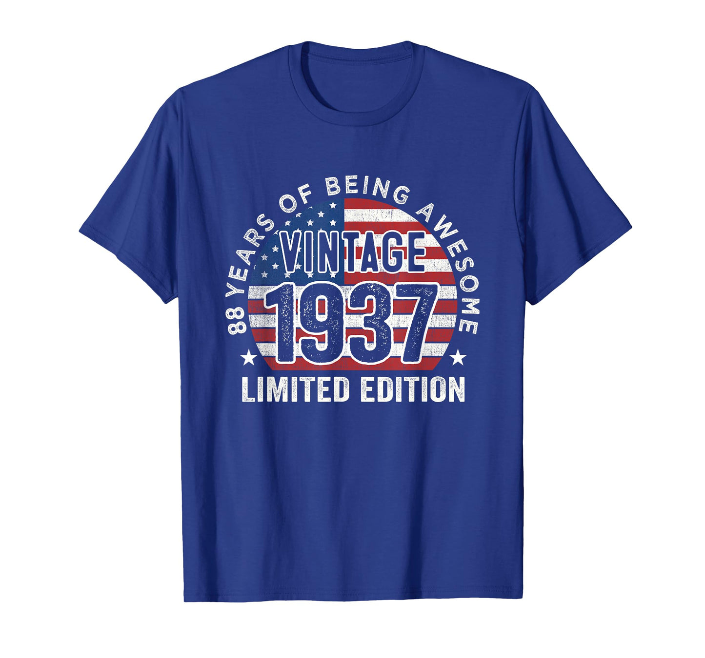 88th Birthday Gifts Men Vintage 1937 88 Years Old USA Flag T-Shirt