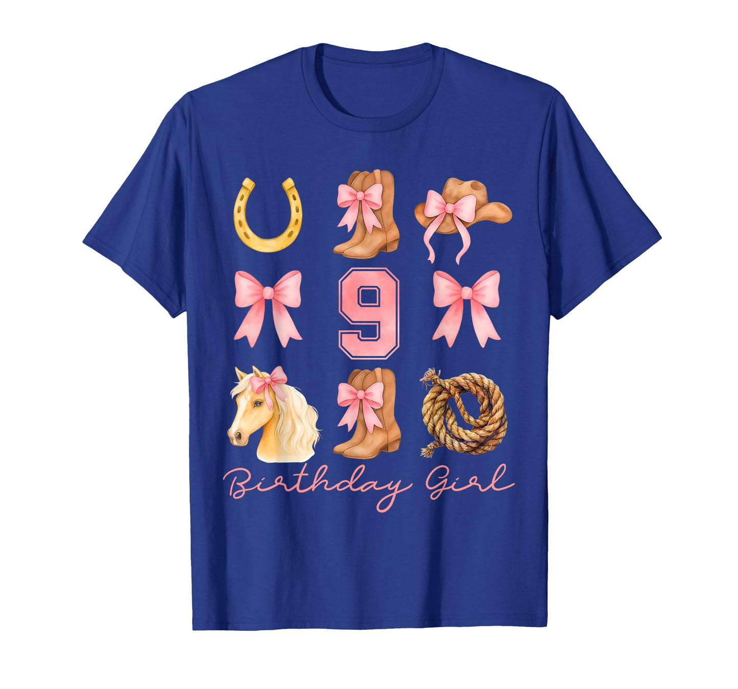 Coquette Bow 9th Birthday Girl Cowgirl 9 Year Old Western T-Shirt