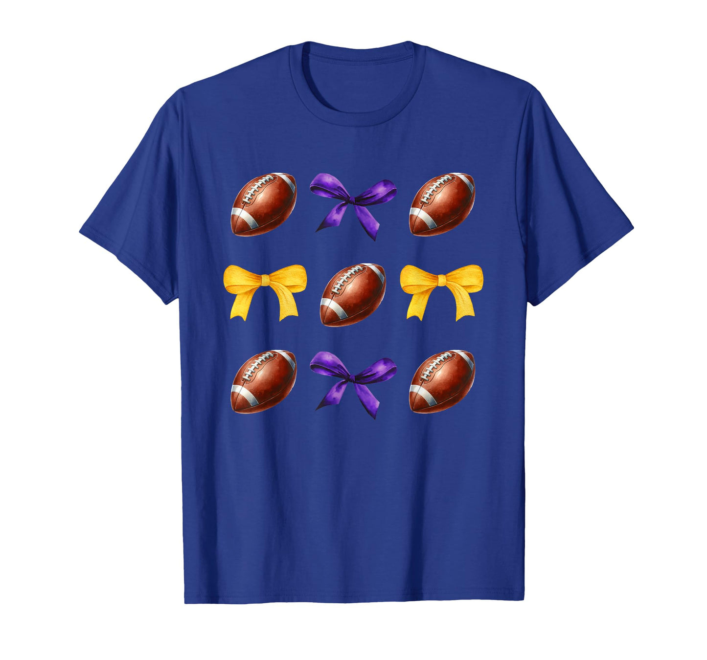Footballs & Purple & Gold Bows Girls Fall Football Season T-Shirt