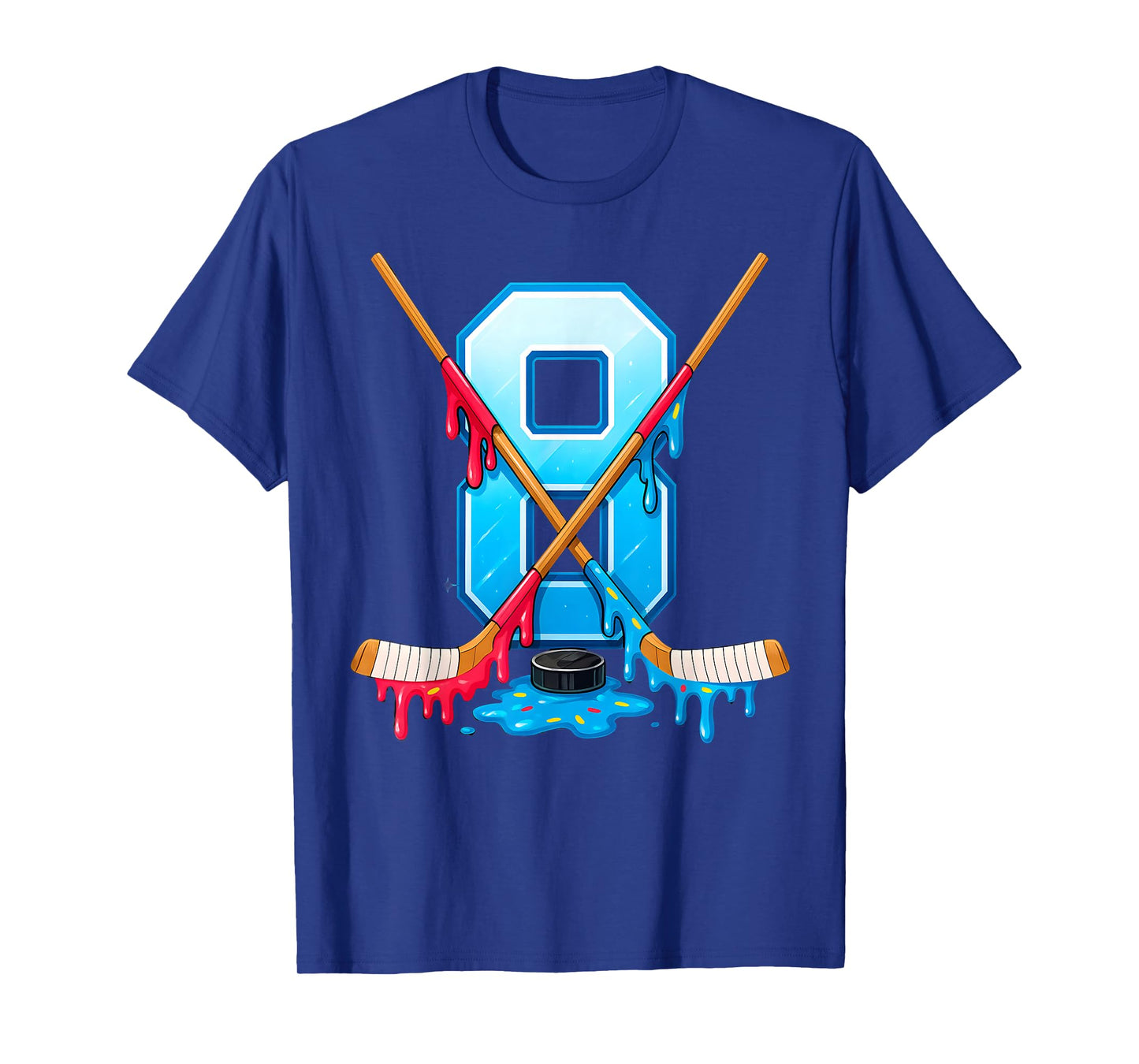 Hockey 8 Year Old Ice Cream Drip Youth 8th Birthday Boys T-Shirt