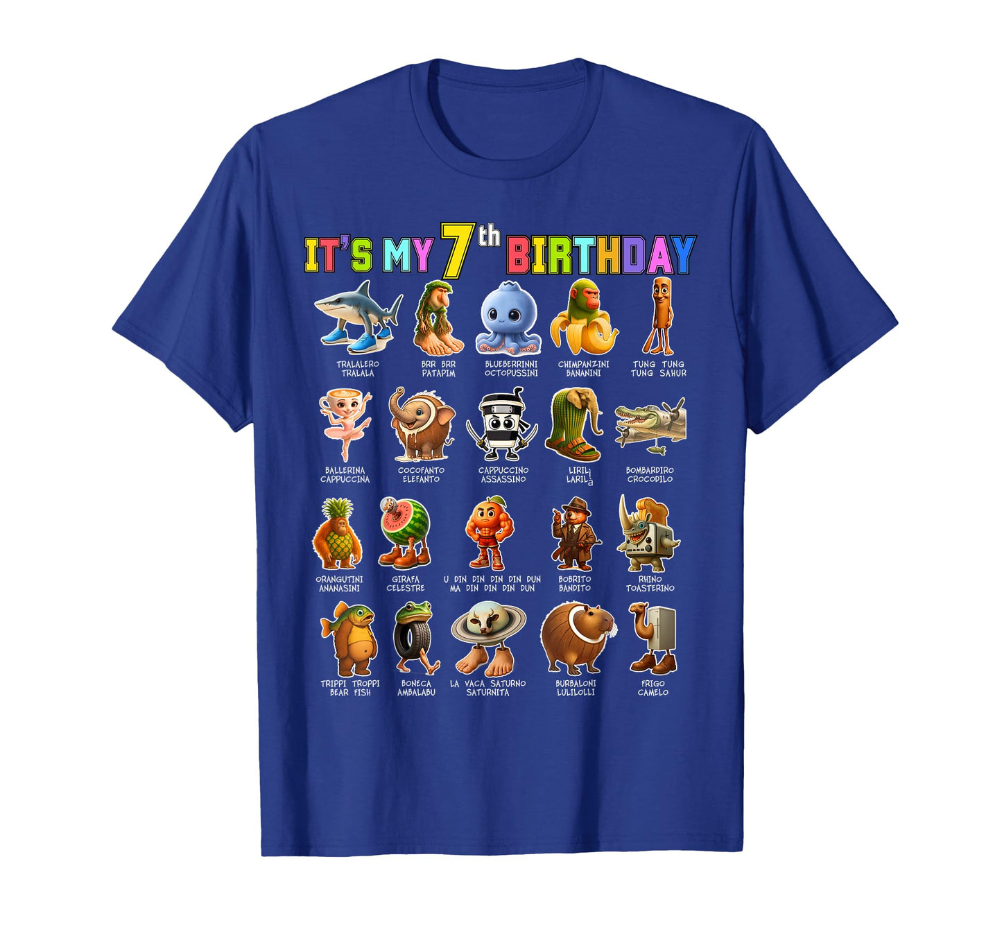 Funny Italian Brainrot It’s My 7th Birthday Meme Boys Girls T-Shirt
