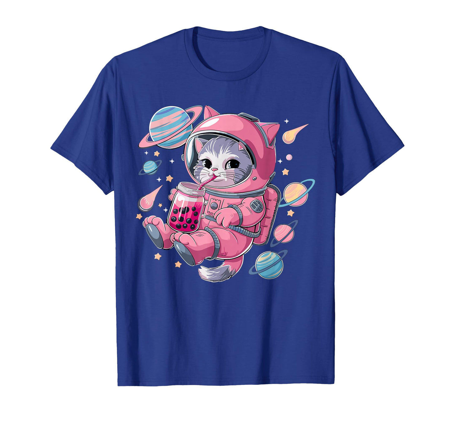 Kawaii Cat Bubble Tea Boba Tea Space Astronaut Anime Girls T-Shirt