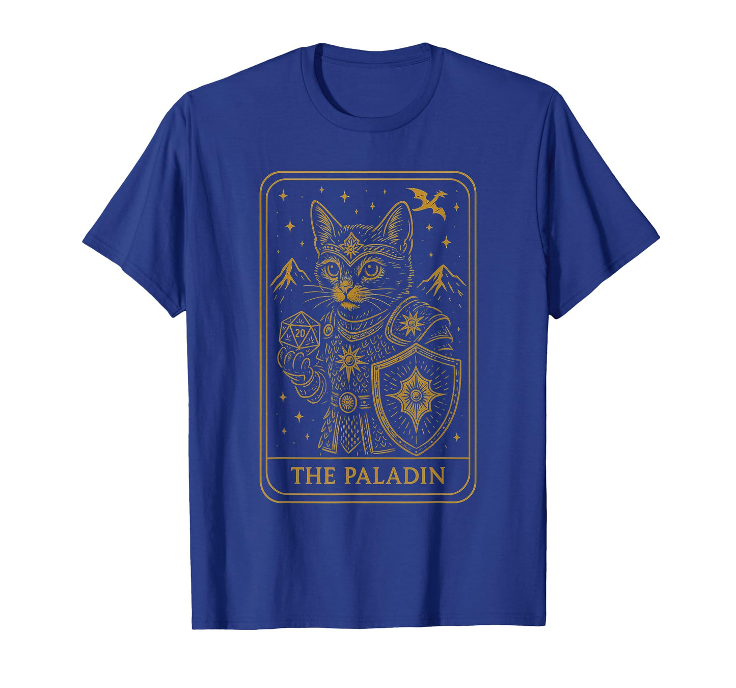 RPG Gamer Paladin D20 Dice Nerdy Geek Cat Men Women Kids T-Shirt