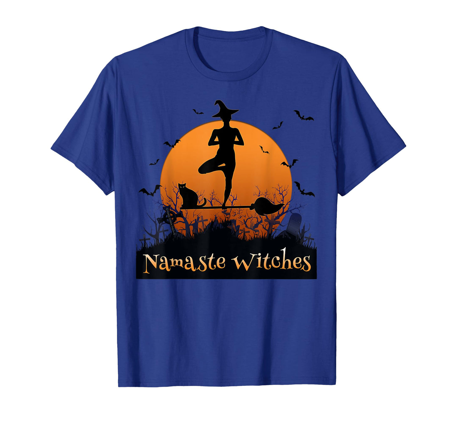 Yoga Lovers Namaste Witches Full Moon Cemetery Halloween T-Shirt