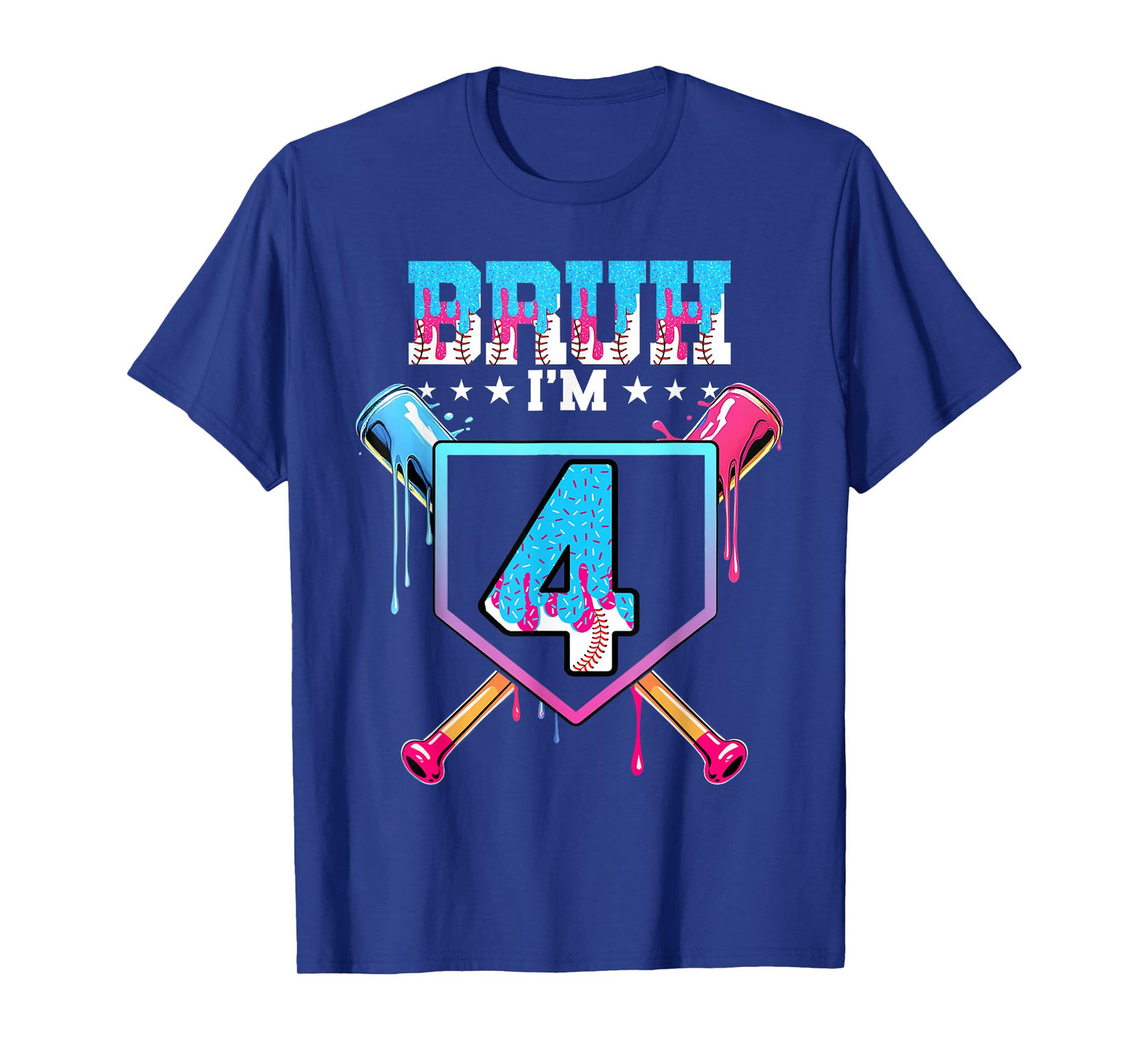 Bruh 4th Birthday Boy Baseball Ice Cream Drip 4 Year Old Boy T-Shirt
