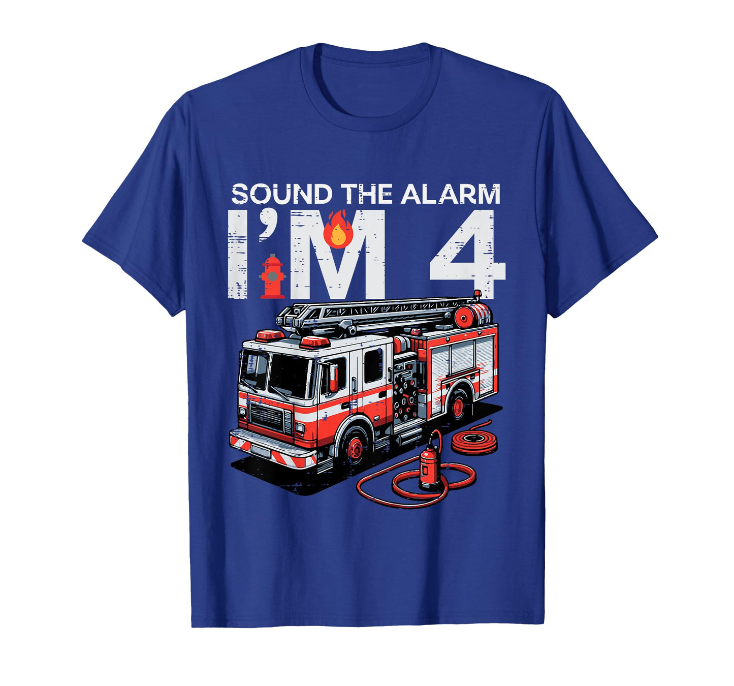 Kids Sound The Alarm Im 4 Fire Truck 4th Birthday Bday Boys Kids T-Shirt
