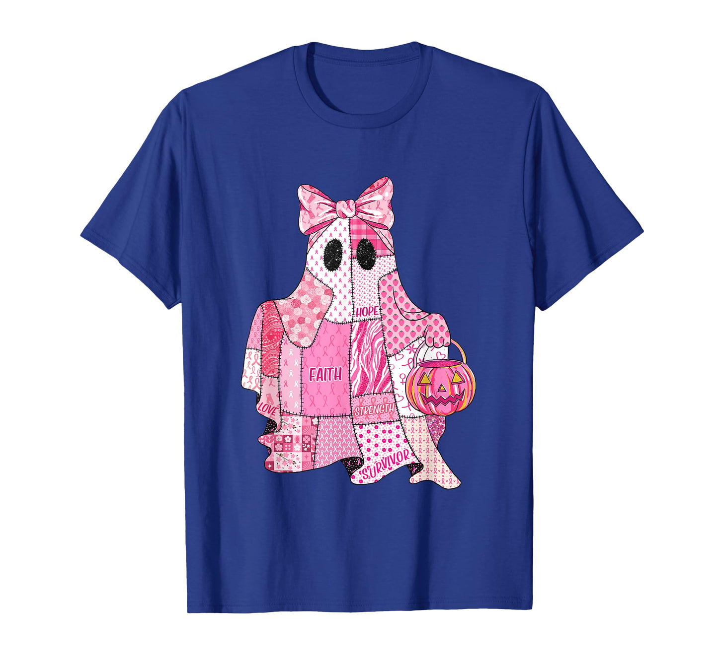 Faith Hope Strength Pink Ghost Bow Breast Cancer Awareness T-Shirt
